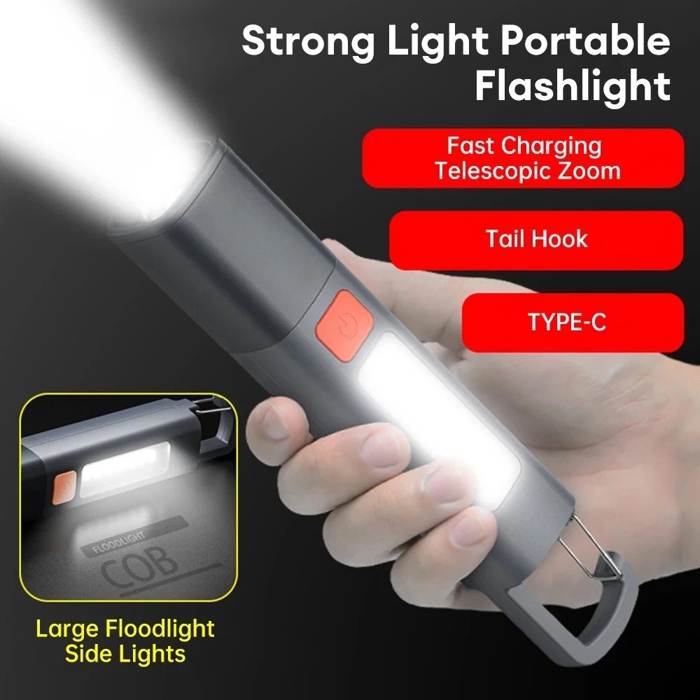 Super Bright COB Side Lights LED XPE Mini Portable Torch Zoomable Waterproof Outdoor Fishing Hunting Camping Flashlight_D Shop